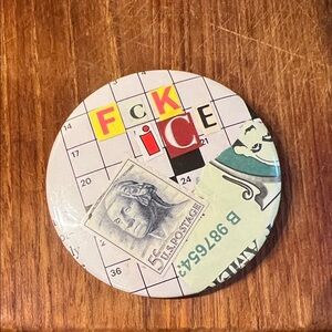 HOMEMADE POLITICAL ANTI ICE PROTEST COLLAGE BUTTON